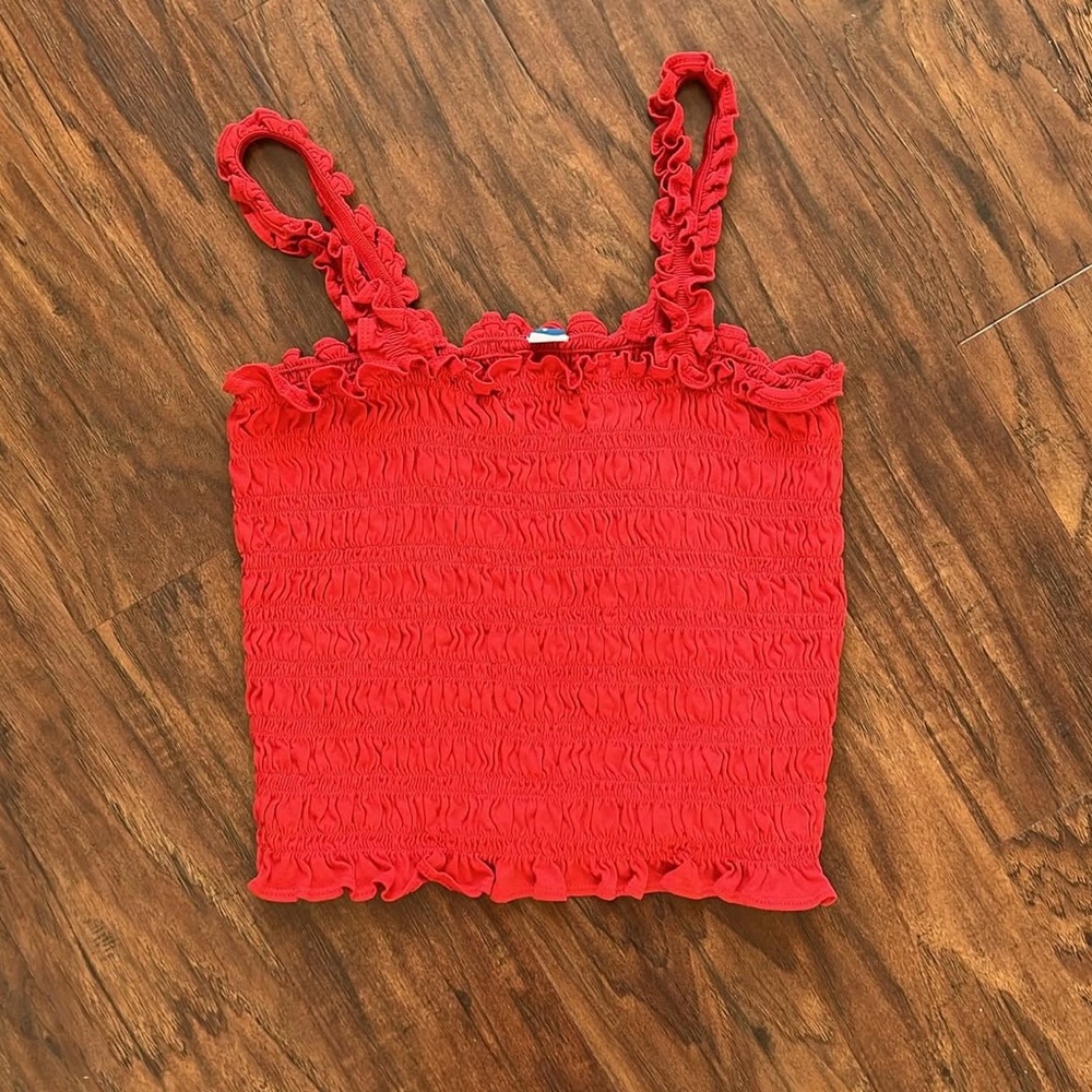 Old Navy Red Smocked Ruffled Tank Top